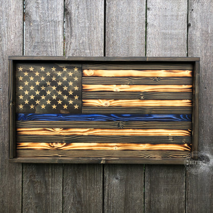 Thin Blue Line Police Wood Flag